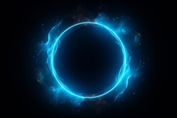 Neon blue color geometric circle on dark background