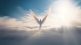 Fototapeta  - Angel flying in the sky above the clouds