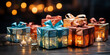Schöne Weihnachtsgeschenke Box in bunten Regenbogenfarben Nahaufnahme in Querformat für Banner, ai generativ