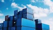© visoot - Stack of blue container boxes at cargo station freight shipping for import and export logistics, Business and transportation concept.