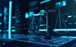 Law scales on background of data center. AI, Generative AI