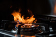 © 8H - gas stove flame, gas stove burner, сloseup blue fire