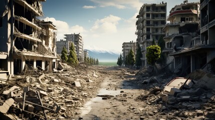 Canvas Print - a dirt road between buildings