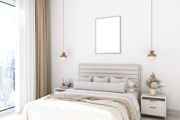  Mockup poster in bedroom with bed