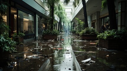 Sticker - a flooded mall with trees and plants