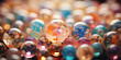 © www.freund-foto.de - Schöne bunte Glas Kugeln als Hintergrund für Druck und Internet Design Vorlage im Querformat für Banner, ai generativ