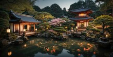 Japanese Garden In The Night
