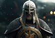 Viking warrior with scary look, digital illustration. Generative AI