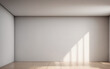 © FrameFinesse - Empty light interior background. White textured empty wall and wooden light floor