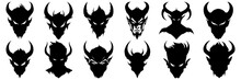 Demon Devil And Hell Silhouettes Set, Large Pack Of Vector Silhouette Design, Isolated White Background