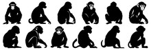 Monkey Ape And Zoo Silhouettes Set, Large Pack Of Vector Silhouette Design, Isolated White Background