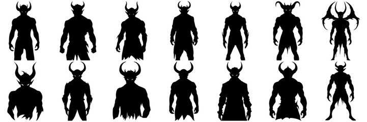 Wall Mural - Demon devil and hell silhouettes set, large pack of vector silhouette design, isolated white background