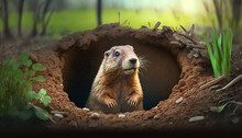 The Groundhog Crawled Out Of The Hole, Spring Came Groundhog Day. Generative AI,