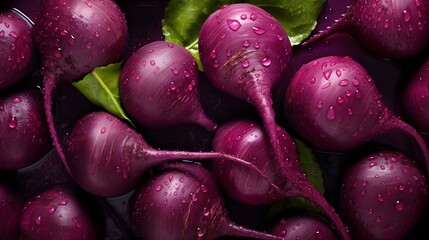 Wall Mural - Macro photo of beets with leaves.