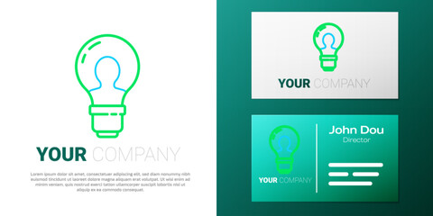 Poster - Line Human head with lamp bulb icon isolated on white background. Colorful outline concept. Vector