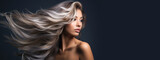Model woman with hair dyed with the ombre or balayage technique, hair dyeing. 