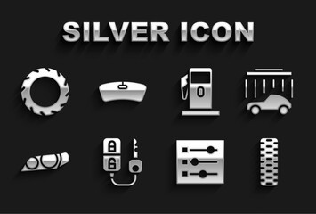 Sticker - Set Car key with remote, wash, tire wheel, settings, headlight, Petrol or Gas station, and Windshield icon. Vector