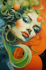 Wall Mural - Lovely surreal, face with curled layered poster