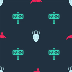set peas, strawberry and location farm on seamless pattern. vector