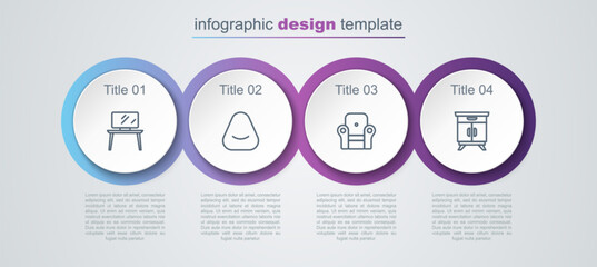 Poster - Set line TV table stand, Pouf, Armchair and Furniture nightstand. Business infographic template. Vector