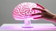 © Login - A hand touches a glowing lamp in the shape of a brain. Concept of artificial intelligence, education, cognitive abilities. Turn on your brain and mind energy. Future technologies. Digital art.