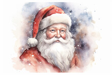 Santa Claus Watercolor, Portrait, Christmas, Hat, Winter. Watercolor Santa Claus Illustration