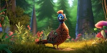 Colorful And Cute Pheasant Bird Outdoors In A Natural Environment