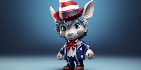 Cartoony and adorable uncle sam donkey character for American liberal politics