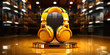 Kopfhörer in wunderbaren gelben Design Nahaufnahme, ai generativ