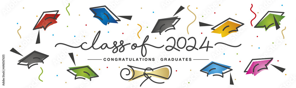 Vector de Stock Class of 2024 handwritten typography lettering text ...