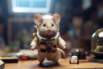 mouse astronaut in a space suit. mouse with black eyes, nice, sweet animal, small nose. colorful. ph