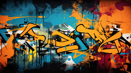 Wall Mural - Abstract wall scribbles background. Street art graffiti texture with tags, drawings, inscriptions and spray paint stains