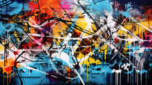 Abstract Wall Scribbles Background. Street Art Graffiti Texture With Tags, Drawings, Inscriptions And Spray Paint Stains