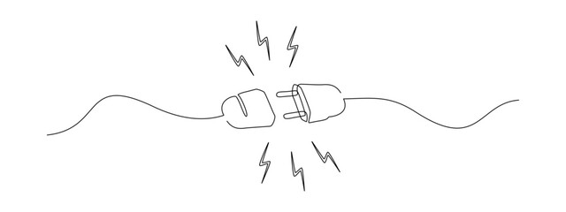 Aufkleber - One continuous line drawing of plug inserting into electric outlet. Power socket disconnect in simple linear style. Concept of 404 error connection. Editable stroke. Contour Vector illustration