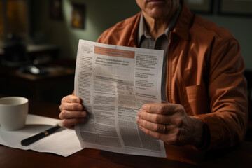 Canvas Print - A close-up shot showcases a person's hand holding a medical report, illustrating the process of seeking diagnosis and understanding the nature of pain and illness. Generative Ai.