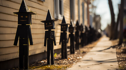 Yard Halloween decorations - black wooden cut out witches - scary - spooky 