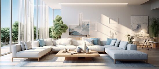 Modern luxury living room illustration with bright interiors in a digitally generated ing.