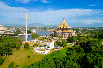 scenery of the waterfront of Sarawak river in Kuching, Sarawak, east Malaysia