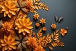 Autumn sale background layout decorate with paper flowers and leaves