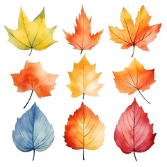 Wall Mural - a set of abstract autumn fallen leaves. watercolor.