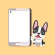 Cartoon character a boston terrier dog and smartphone for design.