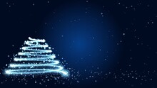 Glowing Blue Christmas Tree Animation, Magic Particles, Copy Space