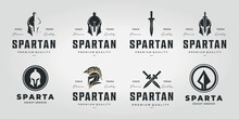 Set Bundle Of Spartans Logo Vintage Vector, Illustration Design Of Weapon Spear Sparta Logo
