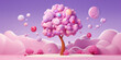 © Diana - A whimsical tree made out of candy. Candy tree concept. 3d model. Pink and Purple sweets background. Cartoon looking illustration for children's book.