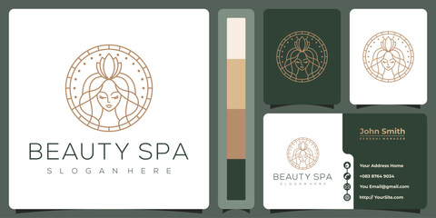 Wall Mural - Beauty spa woman luxury logo with business card template