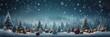 Christmas card, winter snow landscape, snowflakes falling from sky, wide panorama