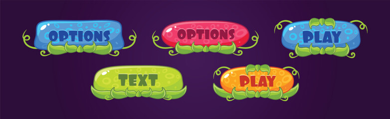 Sticker - Glossy Button with Green Grass for Game User Interface Vector Set