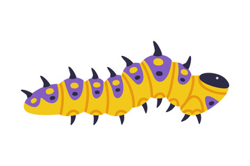 Sticker - Yellow Caterpillar as Larval Stage of Insect Crawling and Creeping Vector Illustration