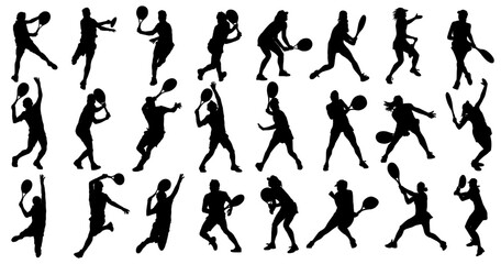 set of silhouettes of tennis player of vector