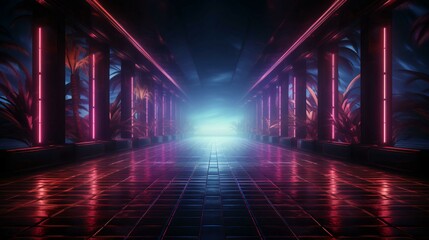 Neon abstract stylish vintage retro tunnel background